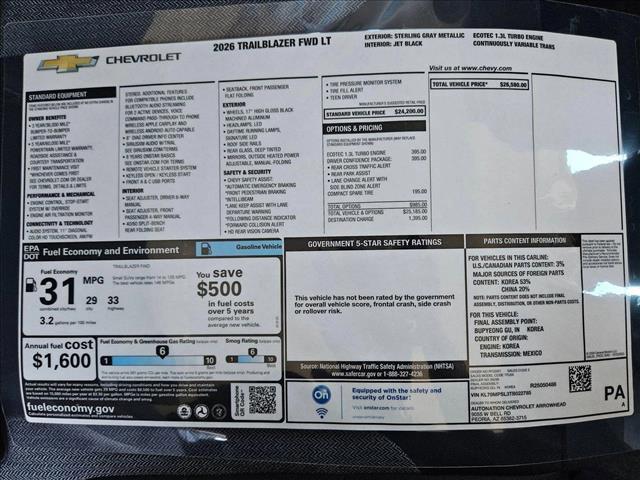 new 2026 Chevrolet TrailBlazer car, priced at $23,480