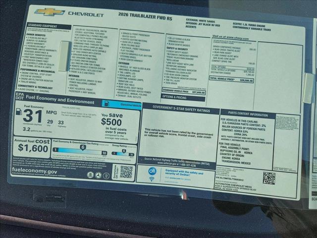 new 2026 Chevrolet TrailBlazer car, priced at $26,585