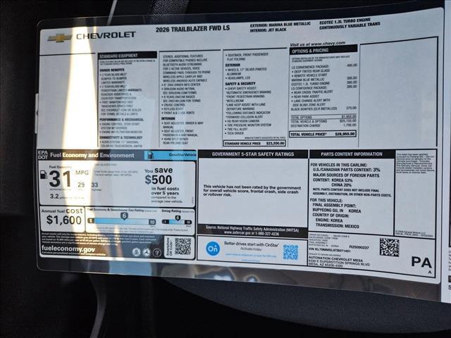 new 2026 Chevrolet TrailBlazer car, priced at $23,950