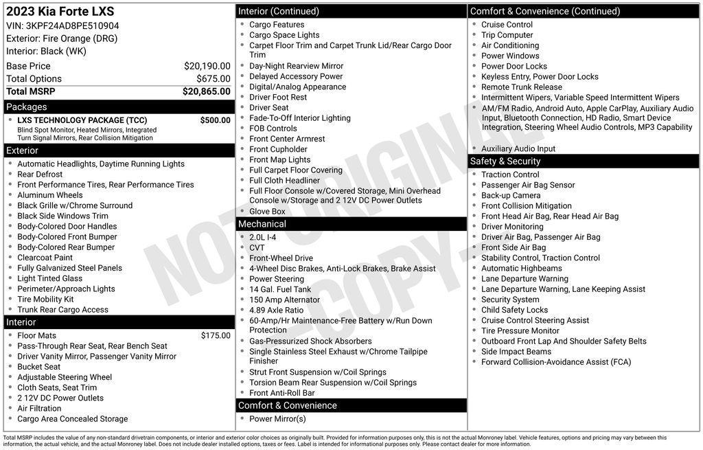 used 2023 Kia Forte car, priced at $19,650