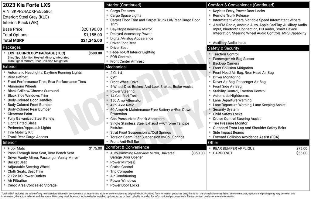 used 2023 Kia Forte car, priced at $20,500