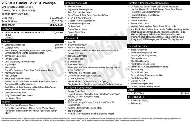 new 2025 Kia Carnival car, priced at $54,515