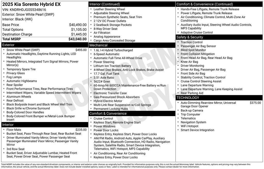 new 2025 Kia Sorento Hybrid car, priced at $41,435