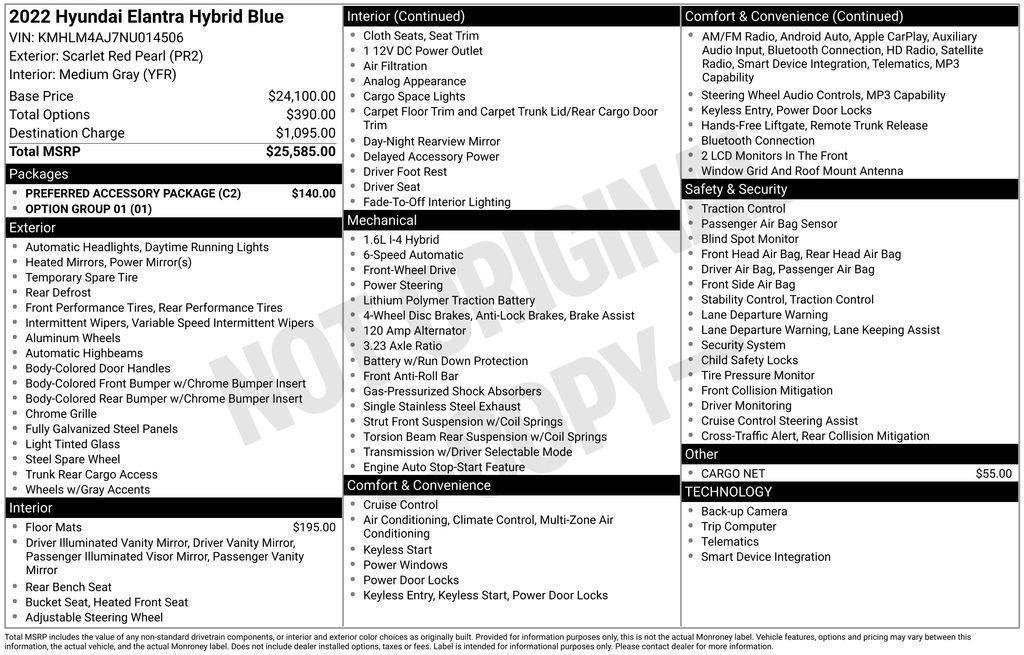 used 2022 Hyundai ELANTRA HEV car, priced at $17,975