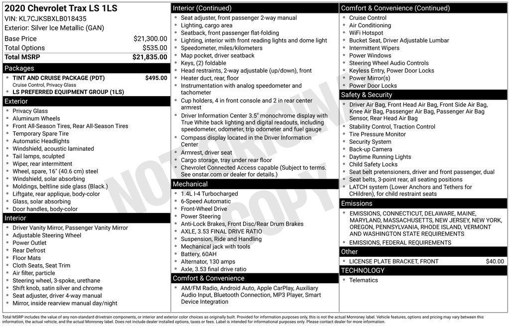used 2020 Chevrolet Trax car, priced at $13,700