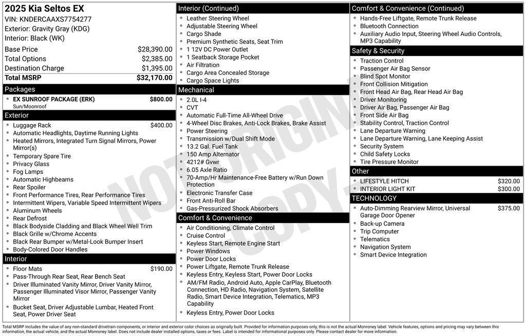 new 2025 Kia Seltos car, priced at $30,550