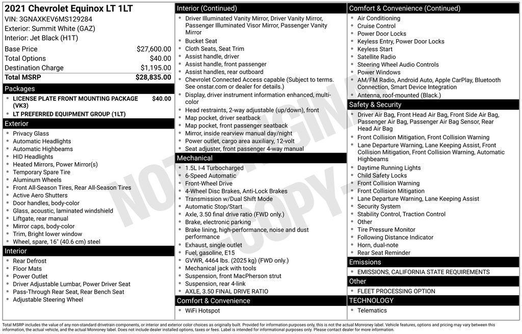 used 2021 Chevrolet Equinox car, priced at $17,875