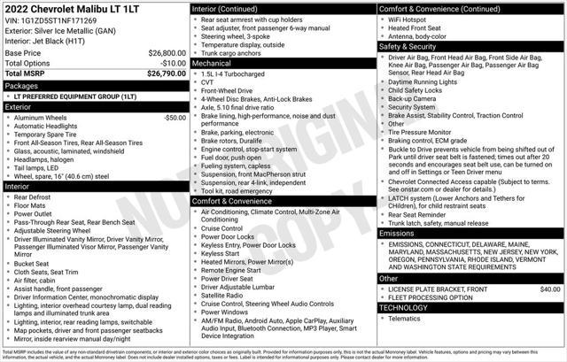 used 2022 Chevrolet Malibu car, priced at $18,000