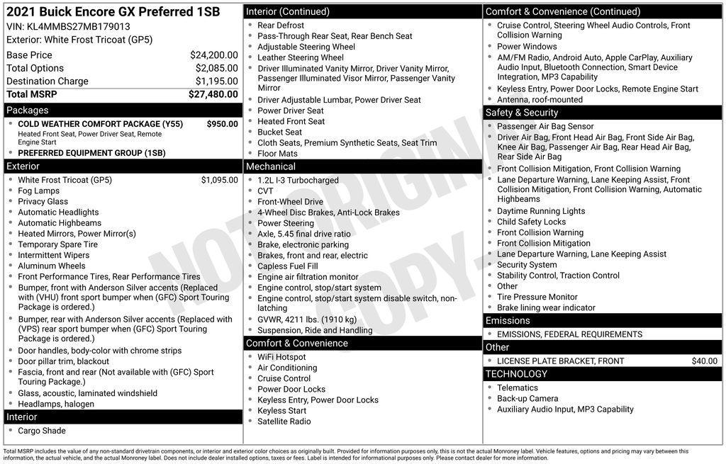 used 2021 Buick Encore GX car, priced at $12,375