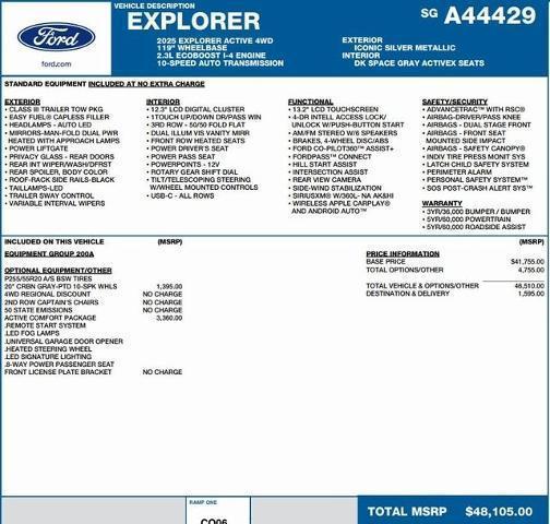 new 2025 Ford Explorer car, priced at $42,996