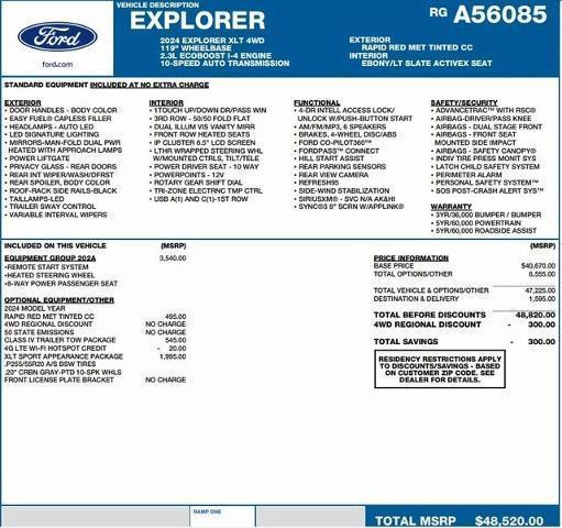 new 2024 Ford Explorer car, priced at $41,395