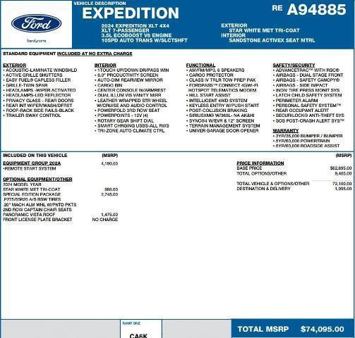 new 2024 Ford Expedition car, priced at $56,178