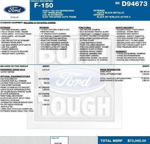 new 2025 Ford F-150 car, priced at $63,078