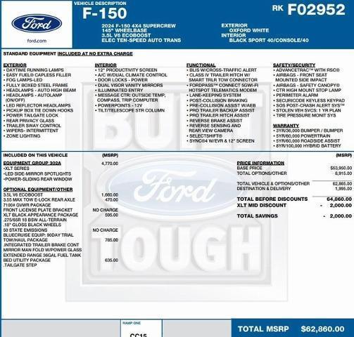 new 2024 Ford F-150 car, priced at $47,912