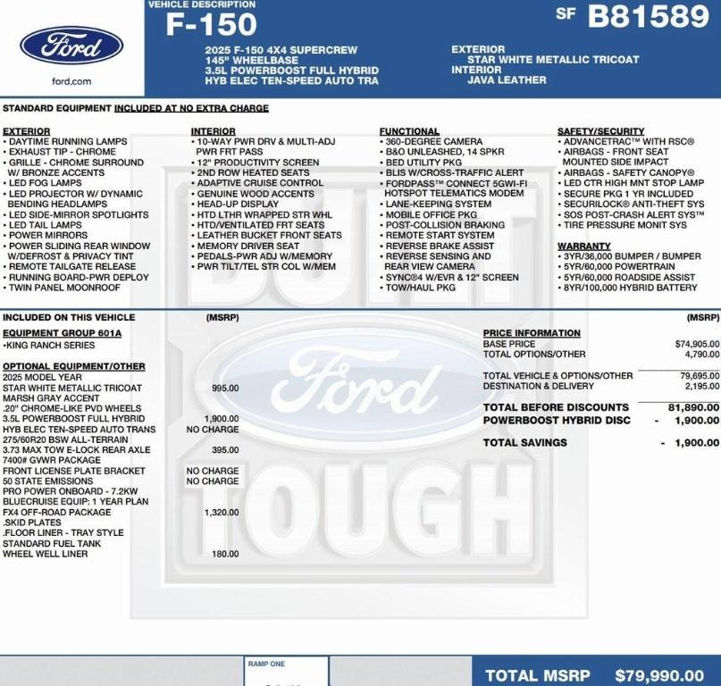 new 2025 Ford F-150 car, priced at $72,417