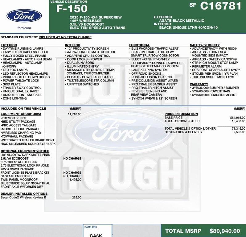 new 2025 Ford F-150 car, priced at $73,072