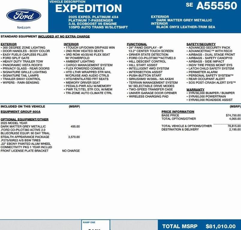 new 2025 Ford Expedition car, priced at $75,790