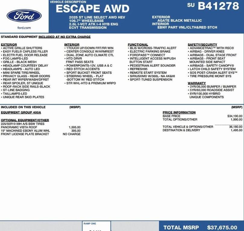 new 2025 Ford Escape car, priced at $30,022
