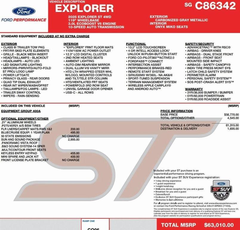 new 2025 Ford Explorer car, priced at $57,284