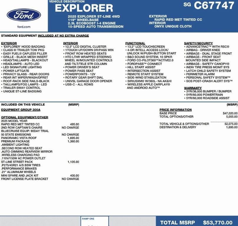 new 2025 Ford Explorer car, priced at $48,616