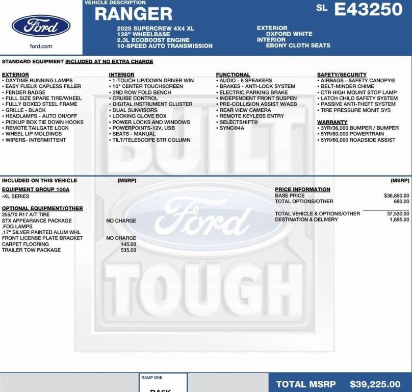 new 2025 Ford Ranger car, priced at $34,400