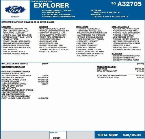 new 2025 Ford Explorer car, priced at $44,296