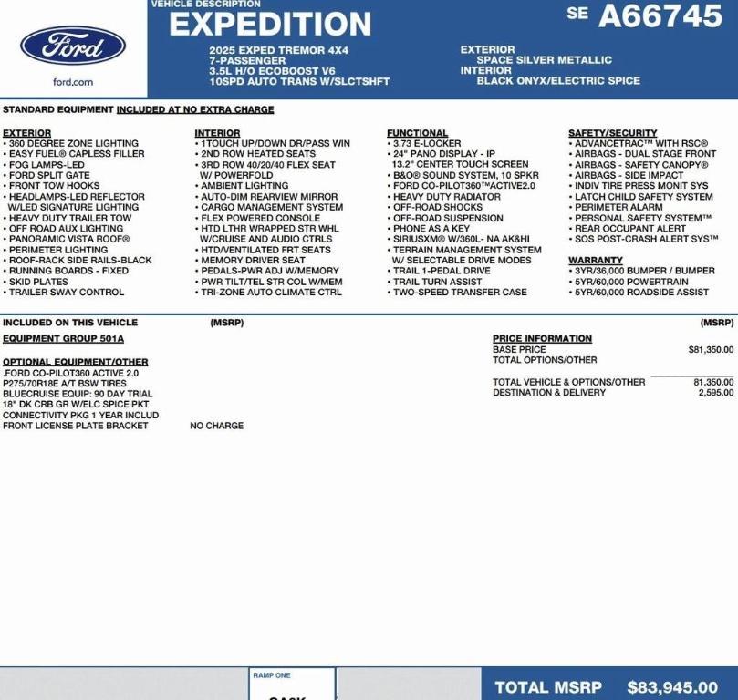 new 2025 Ford Expedition car, priced at $78,655