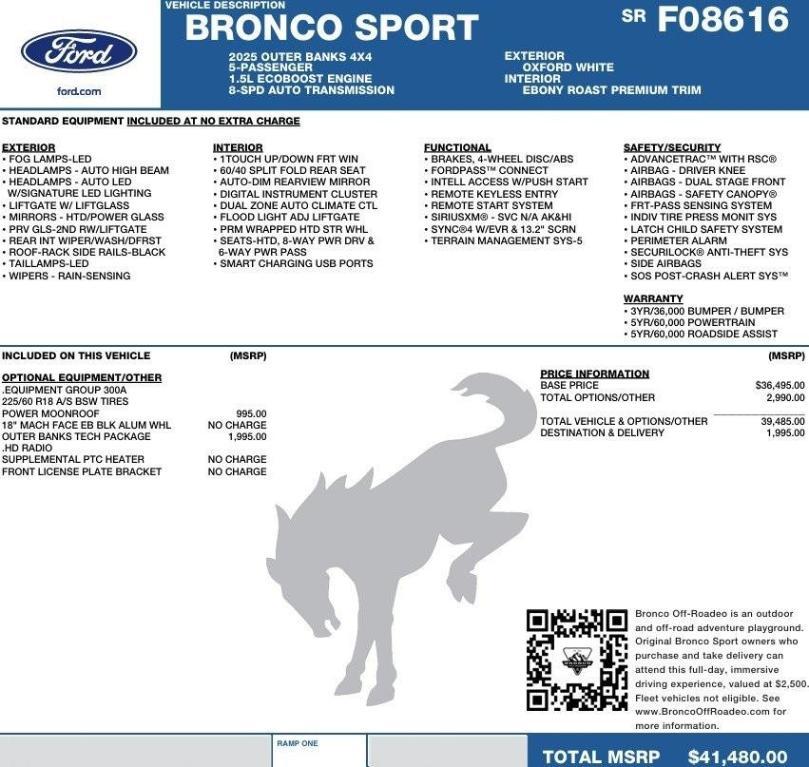 new 2025 Ford Bronco Sport car, priced at $38,298