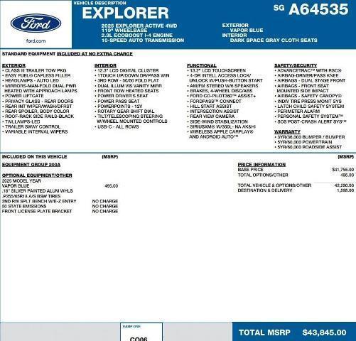 new 2025 Ford Explorer car, priced at $38,577