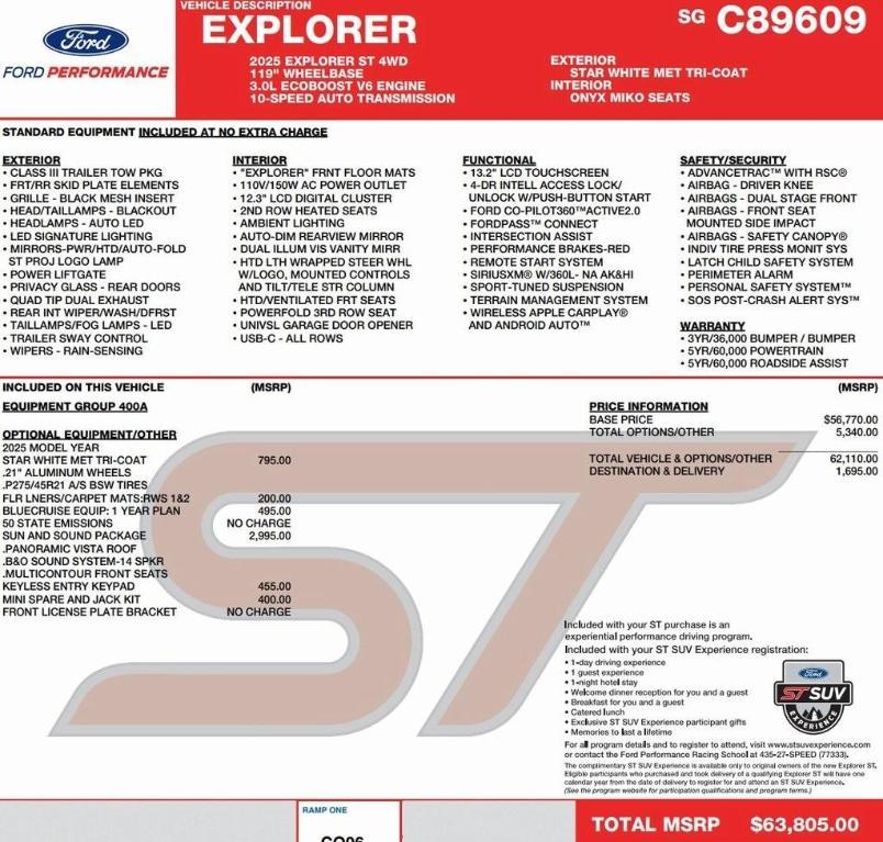 new 2025 Ford Explorer car, priced at $58,015