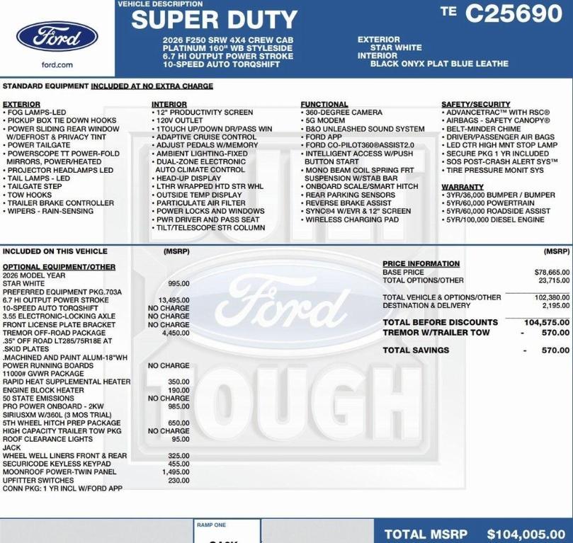 new 2026 Ford F-250 car, priced at $103,600