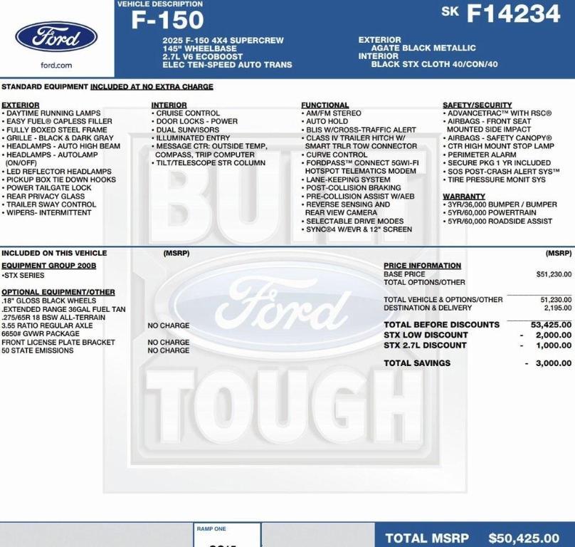 new 2025 Ford F-150 car, priced at $44,302