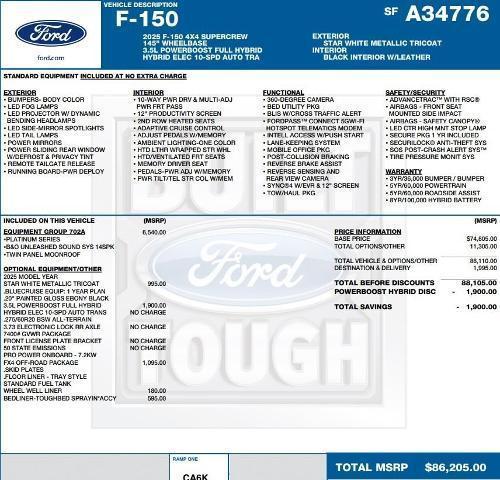 new 2025 Ford F-150 car, priced at $76,417