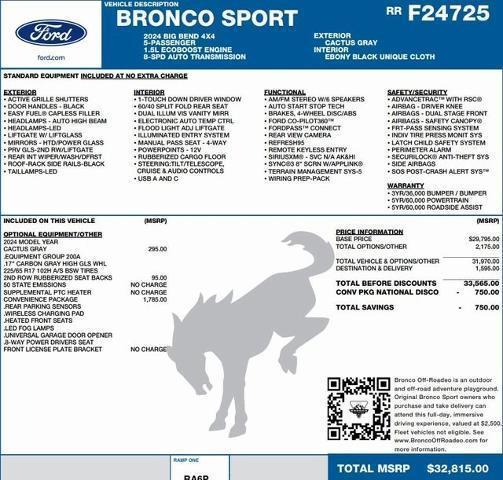 new 2024 Ford Bronco Sport car, priced at $25,176