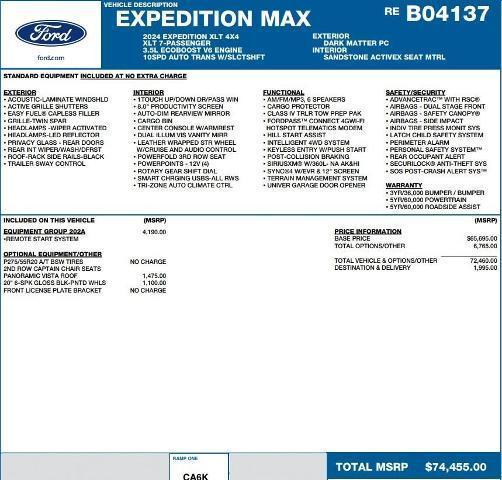 new 2024 Ford Expedition Max car, priced at $56,572