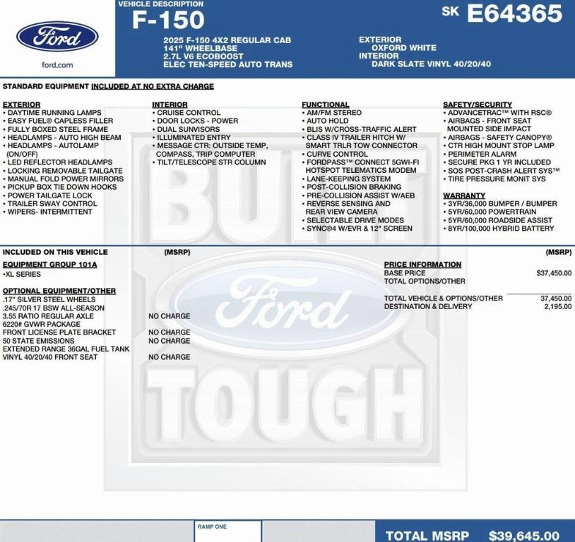 new 2025 Ford F-150 car, priced at $36,087