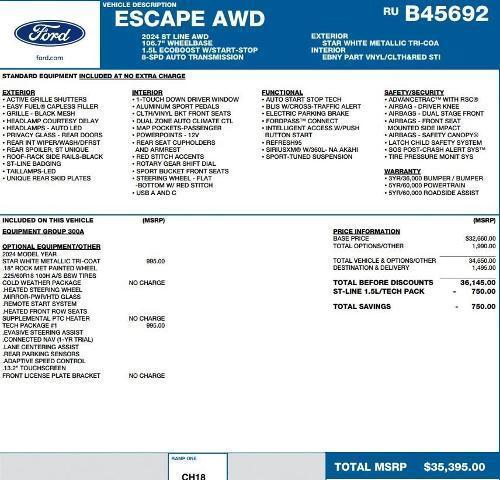 new 2024 Ford Escape car, priced at $26,655