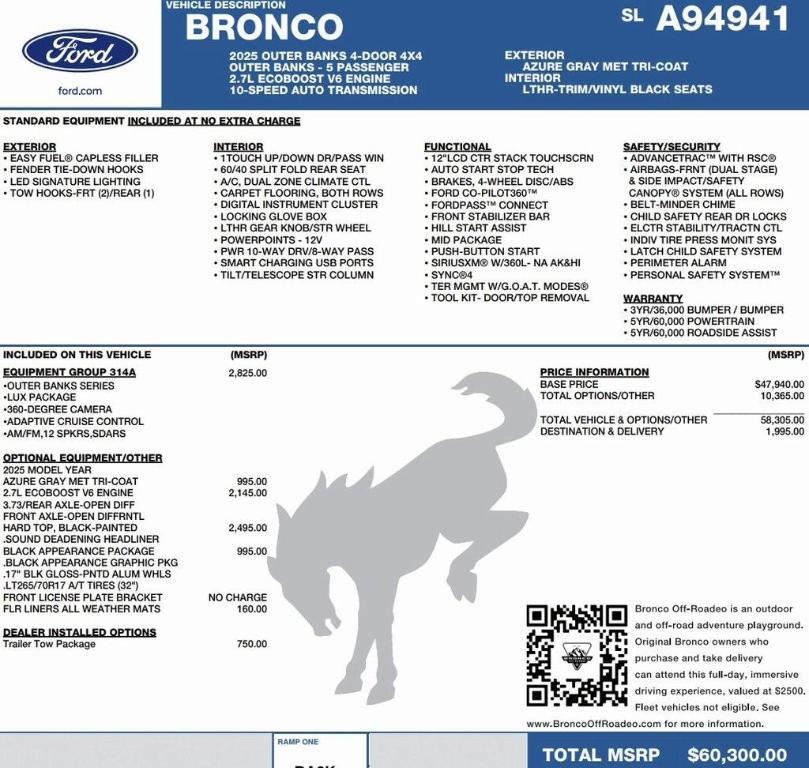 new 2025 Ford Bronco car, priced at $53,906