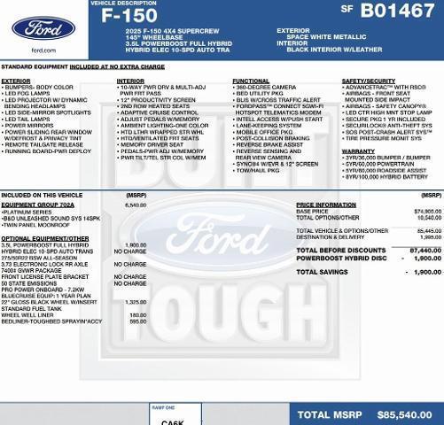 new 2025 Ford F-150 car, priced at $76,721