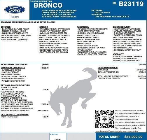 new 2024 Ford Bronco car, priced at $46,939