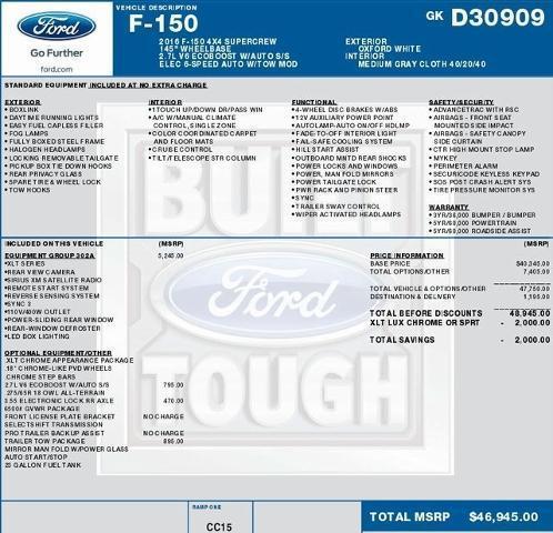 used 2016 Ford F-150 car, priced at $21,995