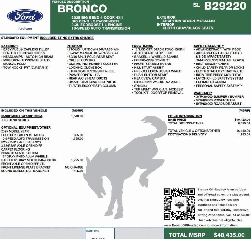 new 2025 Ford Bronco car, priced at $39,214