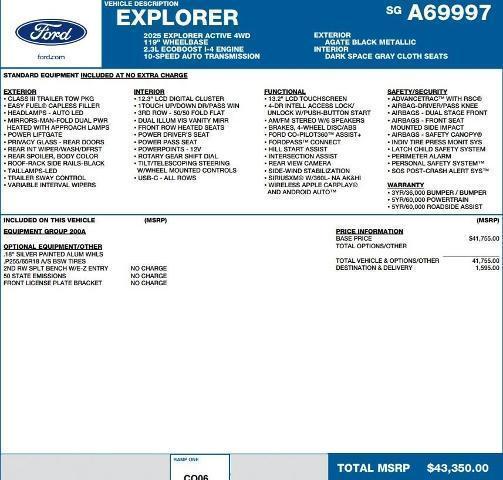 new 2025 Ford Explorer car, priced at $38,122