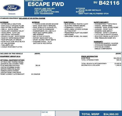 new 2025 Ford Escape car, priced at $29,009
