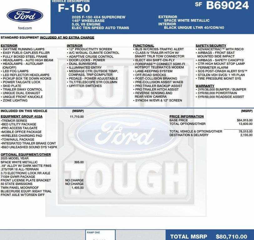new 2025 Ford F-150 car, priced at $72,824
