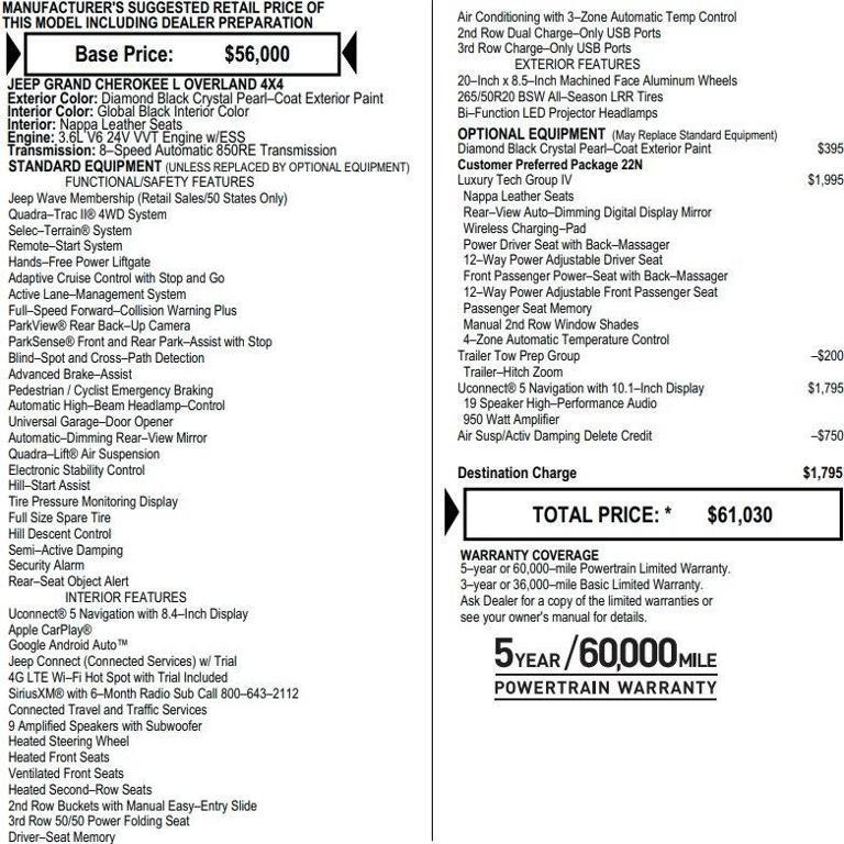 used 2021 Jeep Grand Cherokee L car, priced at $26,995