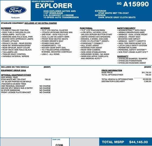 new 2025 Ford Explorer car, priced at $39,150