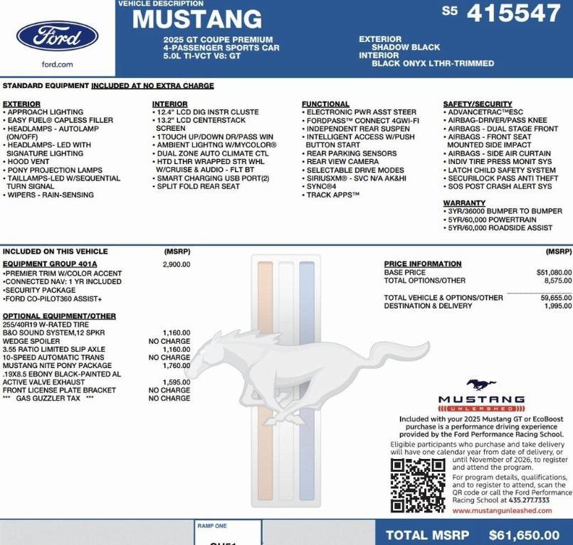 new 2025 Ford Mustang car, priced at $52,449