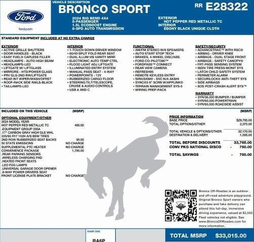 new 2024 Ford Bronco Sport car, priced at $25,360