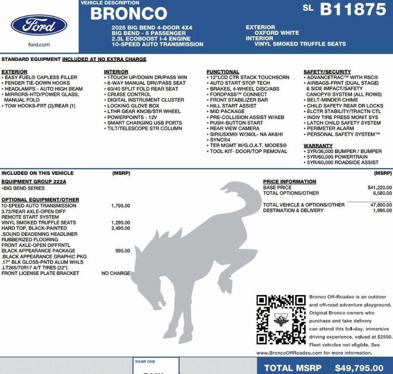 new 2025 Ford Bronco car, priced at $41,993